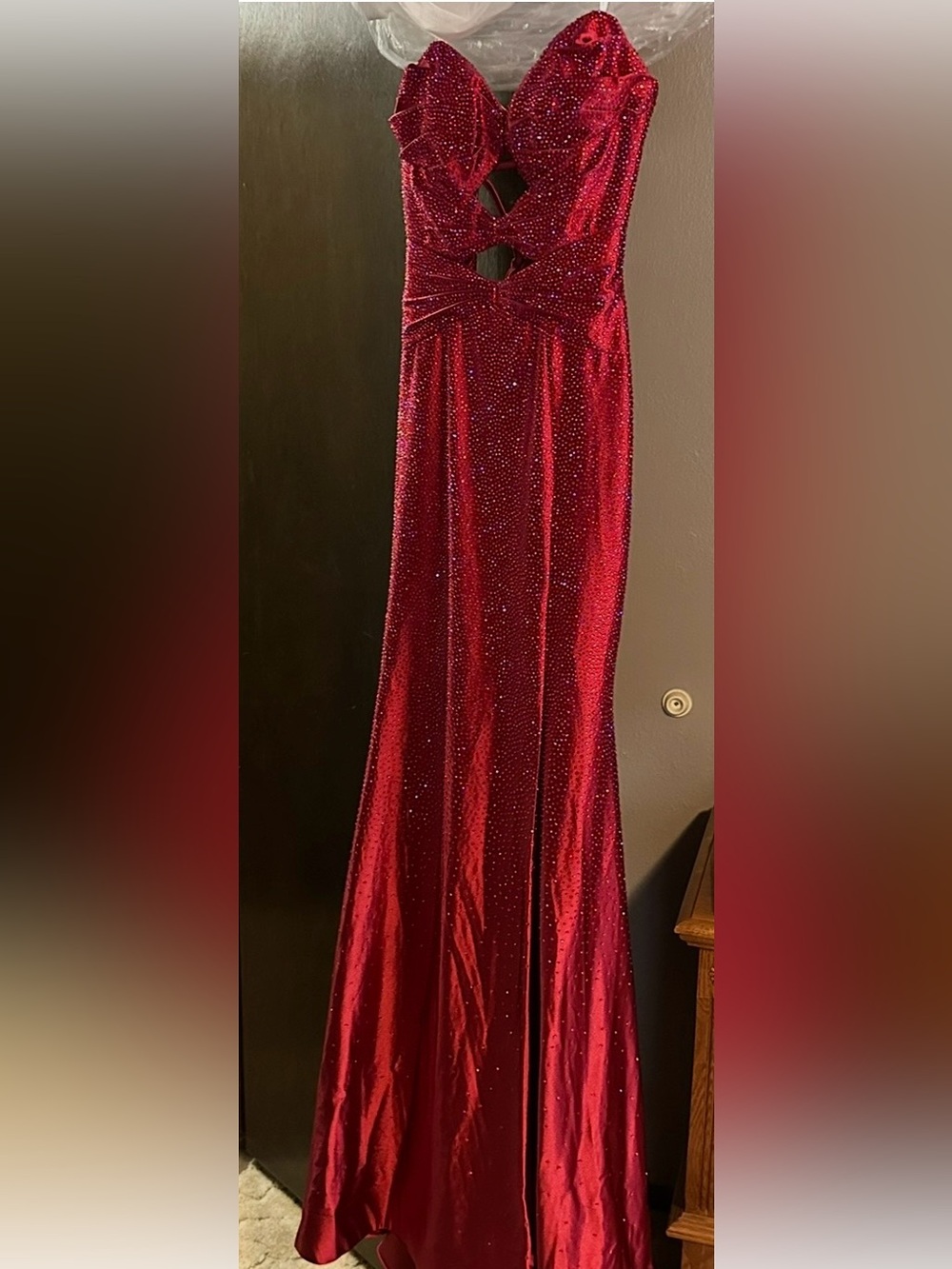 Sherri Hill Red Crystal-Embellished Maxi Gown